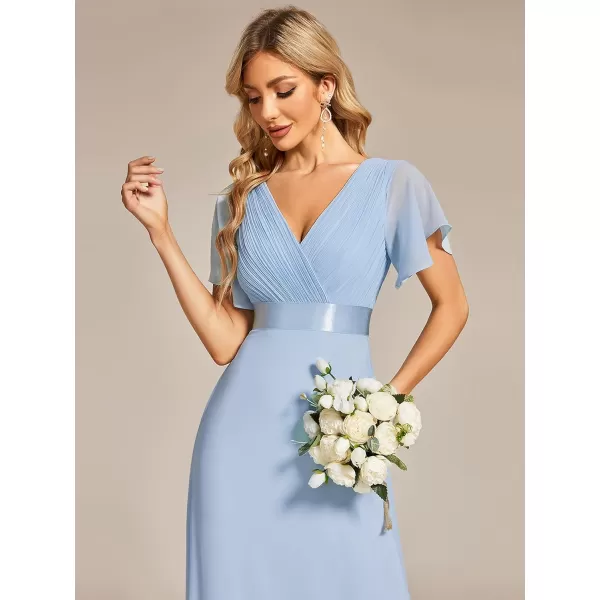 imageEverPretty Womens Formal Dress Short Sleeve VNeck Evening Dress Floor Length Mother of The Bride Dress 09890Ice Blue