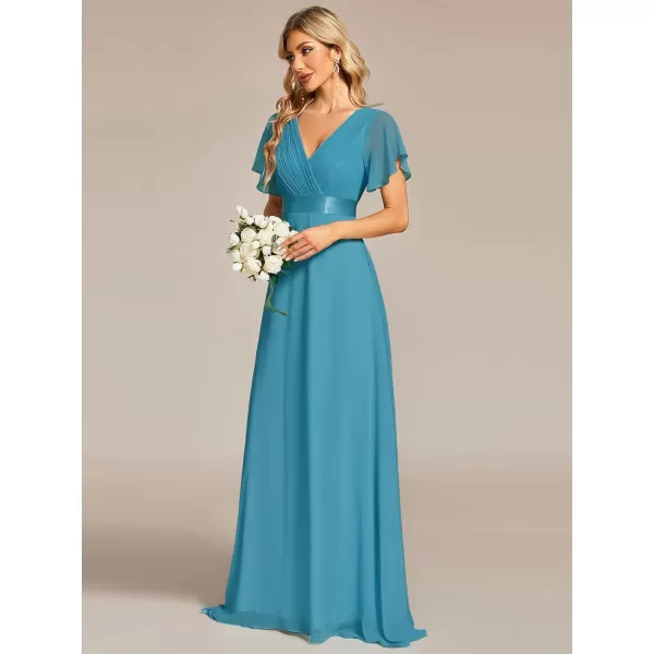 imageEverPretty Womens Formal Dress Short Sleeve VNeck Evening Dress Floor Length Mother of The Bride Dress 09890Jade Blue