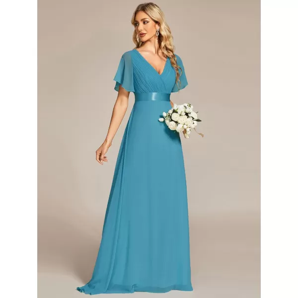 imageEverPretty Womens Formal Dress Short Sleeve VNeck Evening Dress Floor Length Mother of The Bride Dress 09890Jade Blue