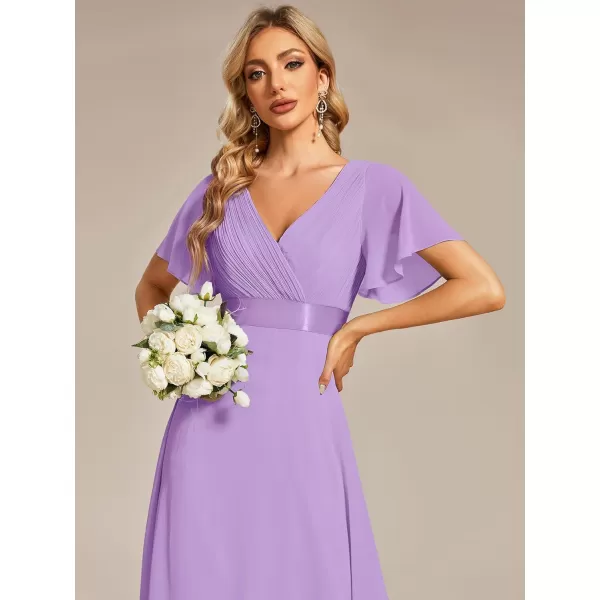 imageEverPretty Womens Formal Dress Short Sleeve VNeck Evening Dress Floor Length Mother of The Bride Dress 09890Lavender