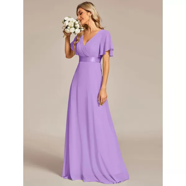 imageEverPretty Womens Formal Dress Short Sleeve VNeck Evening Dress Floor Length Mother of The Bride Dress 09890Lavender