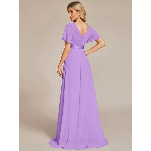 imageEverPretty Womens Formal Dress Short Sleeve VNeck Evening Dress Floor Length Mother of The Bride Dress 09890Lavender