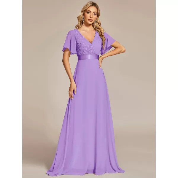 imageEverPretty Womens Formal Dress Short Sleeve VNeck Evening Dress Floor Length Mother of The Bride Dress 09890Lavender