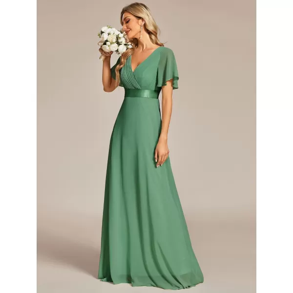 imageEverPretty Womens Formal Dress Short Sleeve VNeck Evening Dress Floor Length Mother of The Bride Dress 09890Light Green