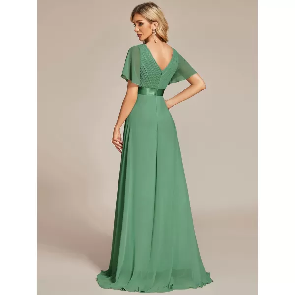 imageEverPretty Womens Formal Dress Short Sleeve VNeck Evening Dress Floor Length Mother of The Bride Dress 09890Light Green