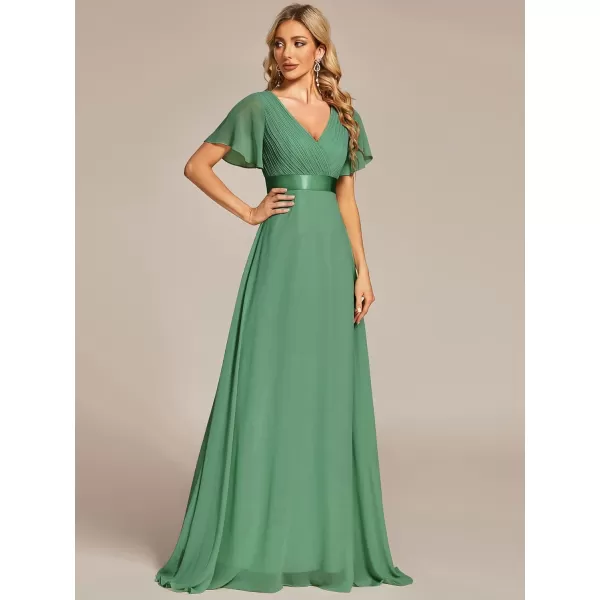 imageEverPretty Womens Formal Dress Short Sleeve VNeck Evening Dress Floor Length Mother of The Bride Dress 09890Light Green