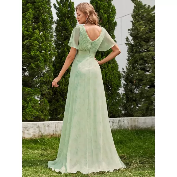 imageEverPretty Womens Formal Dress Short Sleeve VNeck Evening Dress Floor Length Mother of The Bride Dress 09890Light Green Roses