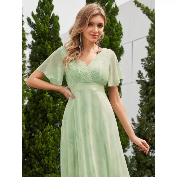 imageEverPretty Womens Formal Dress Short Sleeve VNeck Evening Dress Floor Length Mother of The Bride Dress 09890Light Green Roses