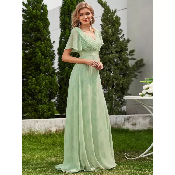 imageEverPretty Womens Formal Dress Short Sleeve VNeck Evening Dress Floor Length Mother of The Bride Dress 09890Light Green Roses