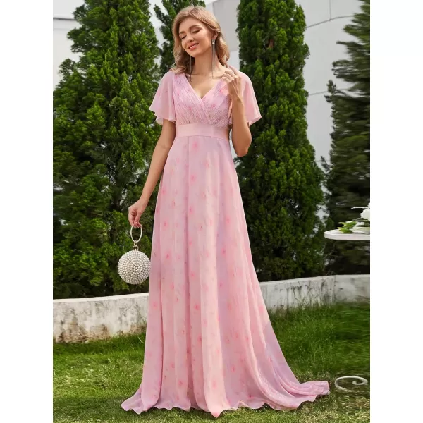 imageEverPretty Womens Formal Dress Short Sleeve VNeck Evening Dress Floor Length Mother of The Bride Dress 09890Light Purple Roses