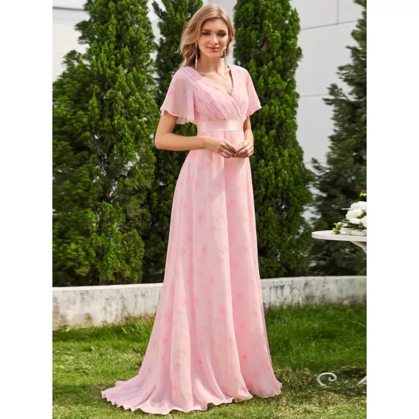 imageEverPretty Womens Formal Dress Short Sleeve VNeck Evening Dress Floor Length Mother of The Bride Dress 09890Light Purple Roses