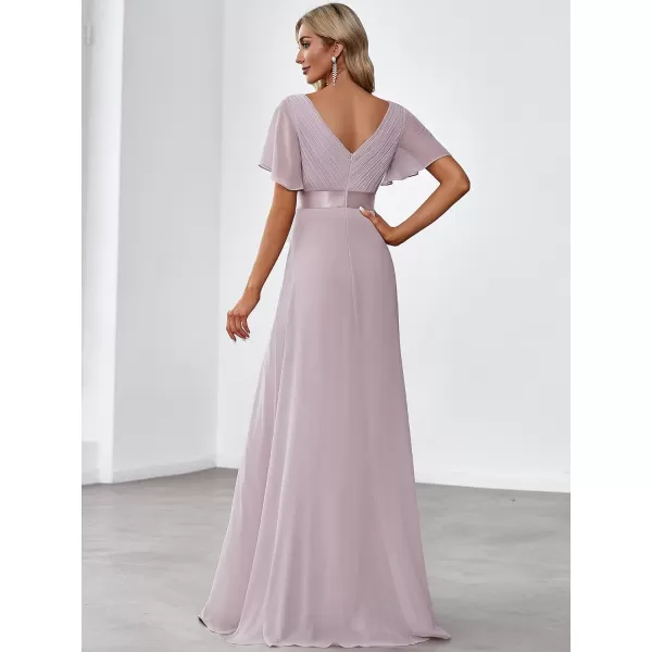 imageEverPretty Womens Formal Dress Short Sleeve VNeck Evening Dress Floor Length Mother of The Bride Dress 09890Lilac