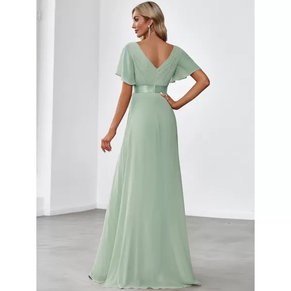 imageEverPretty Womens Formal Dress Short Sleeve VNeck Evening Dress Floor Length Mother of The Bride Dress 09890Mint Green