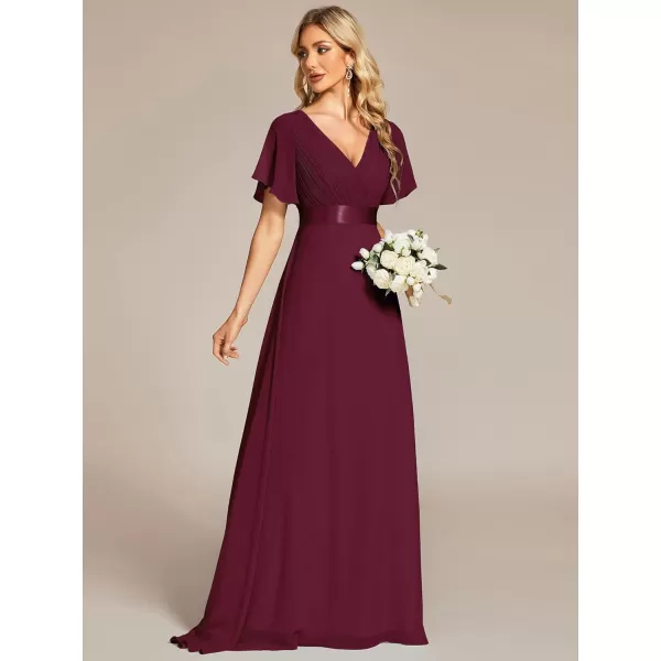 imageEverPretty Womens Formal Dress Short Sleeve VNeck Evening Dress Floor Length Mother of The Bride Dress 09890Mulberry