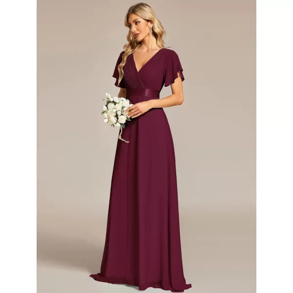 imageEverPretty Womens Formal Dress Short Sleeve VNeck Evening Dress Floor Length Mother of The Bride Dress 09890Mulberry