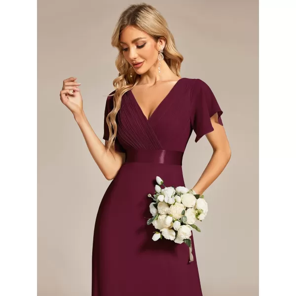 imageEverPretty Womens Formal Dress Short Sleeve VNeck Evening Dress Floor Length Mother of The Bride Dress 09890Mulberry