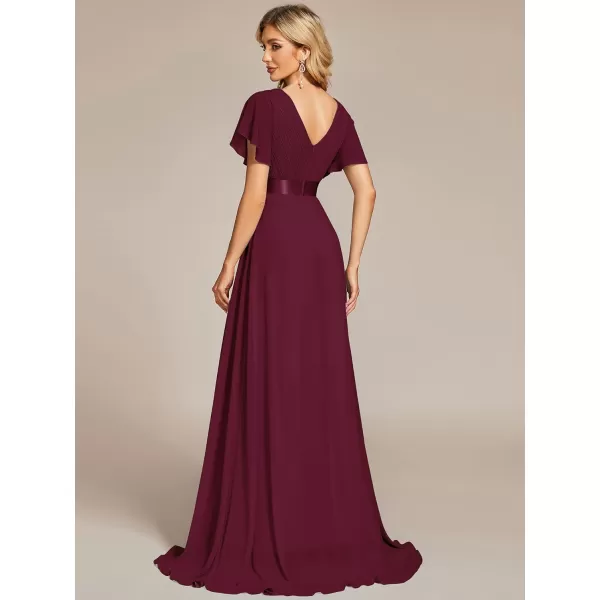 imageEverPretty Womens Formal Dress Short Sleeve VNeck Evening Dress Floor Length Mother of The Bride Dress 09890Mulberry