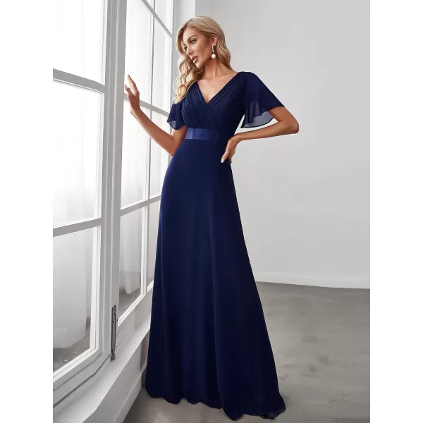 imageEverPretty Womens Formal Dress Short Sleeve VNeck Evening Dress Floor Length Mother of The Bride Dress 09890Navy