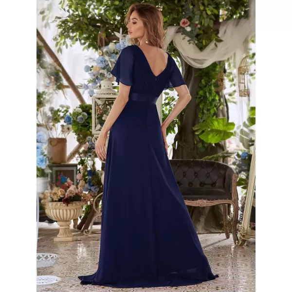 imageEverPretty Womens Formal Dress Short Sleeve VNeck Evening Dress Floor Length Mother of The Bride Dress 09890Navy