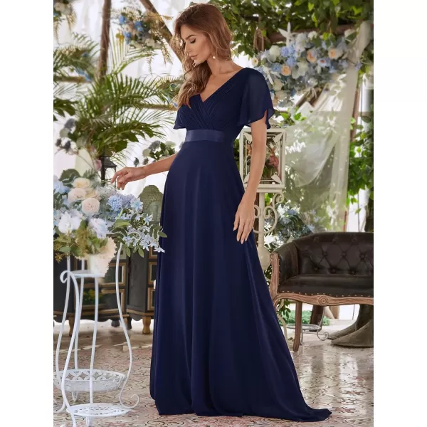 imageEverPretty Womens Formal Dress Short Sleeve VNeck Evening Dress Floor Length Mother of The Bride Dress 09890Navy