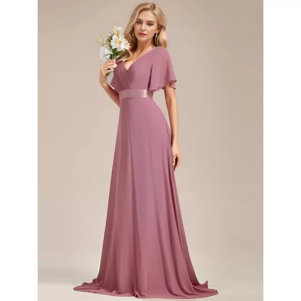 imageEverPretty Womens Formal Dress Short Sleeve VNeck Evening Dress Floor Length Mother of The Bride Dress 09890Orchid