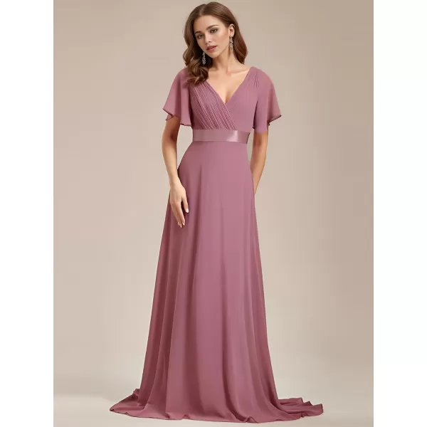 imageEverPretty Womens Formal Dress Short Sleeve VNeck Evening Dress Floor Length Mother of The Bride Dress 09890Orchid