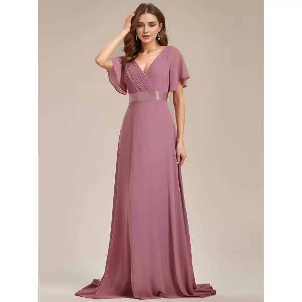 imageEverPretty Womens Formal Dress Short Sleeve VNeck Evening Dress Floor Length Mother of The Bride Dress 09890Orchid