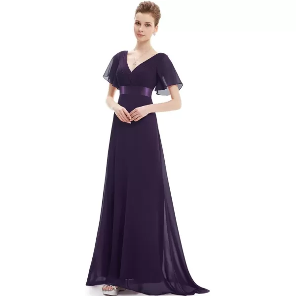 imageEverPretty Womens Formal Dress Short Sleeve VNeck Evening Dress Floor Length Mother of The Bride Dress 09890Purple