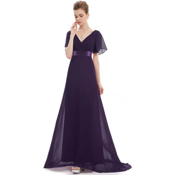 imageEverPretty Womens Formal Dress Short Sleeve VNeck Evening Dress Floor Length Mother of The Bride Dress 09890Purple