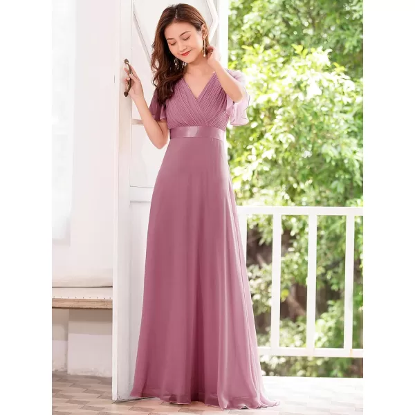 imageEverPretty Womens Formal Dress Short Sleeve VNeck Evening Dress Floor Length Mother of The Bride Dress 09890Purple Orchid