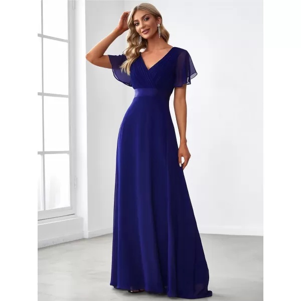 imageEverPretty Womens Formal Dress Short Sleeve VNeck Evening Dress Floor Length Mother of The Bride Dress 09890Royal Blue