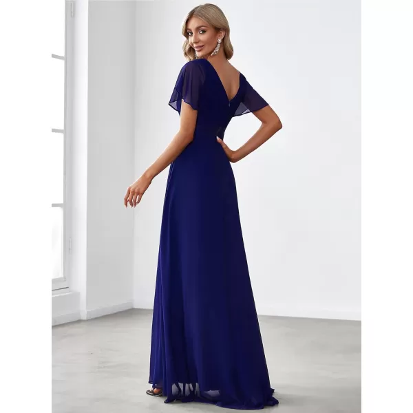 imageEverPretty Womens Formal Dress Short Sleeve VNeck Evening Dress Floor Length Mother of The Bride Dress 09890Royal Blue