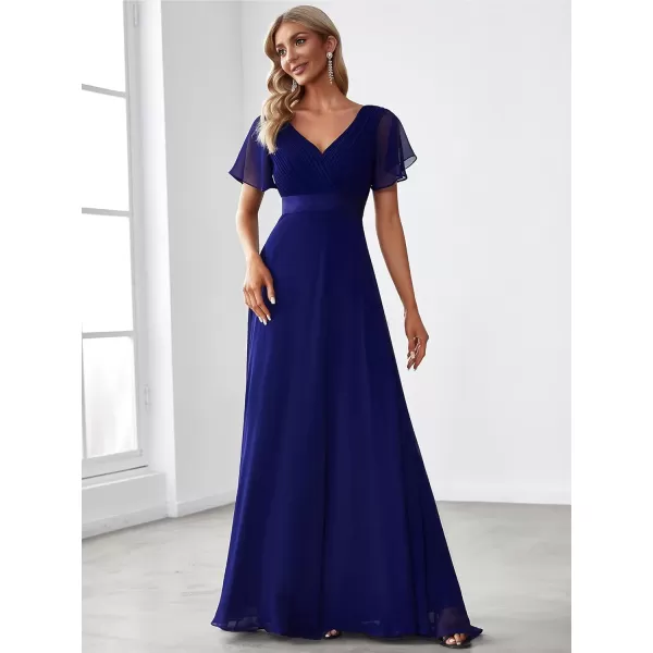 imageEverPretty Womens Formal Dress Short Sleeve VNeck Evening Dress Floor Length Mother of The Bride Dress 09890Royal Blue