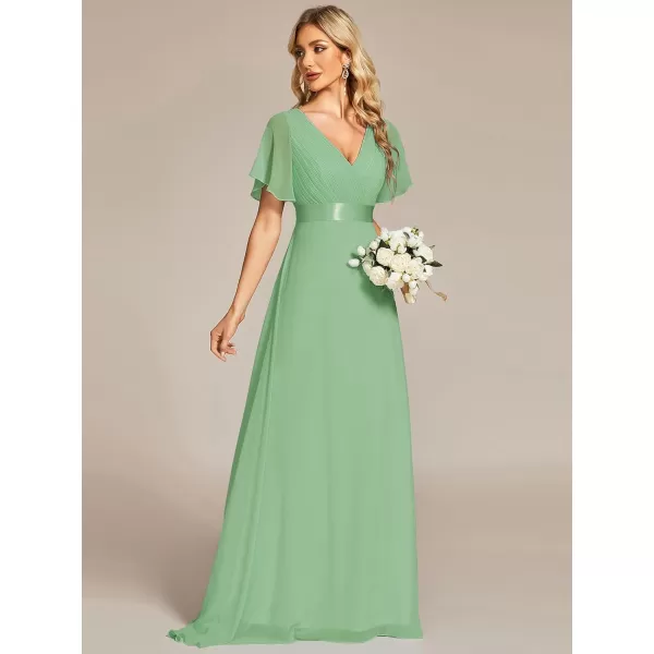 imageEverPretty Womens Formal Dress Short Sleeve VNeck Evening Dress Floor Length Mother of The Bride Dress 09890Sage Green