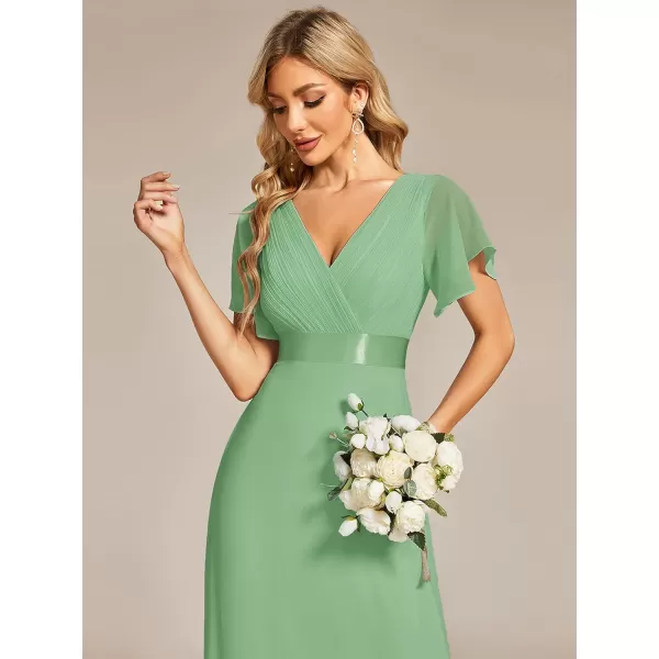 imageEverPretty Womens Formal Dress Short Sleeve VNeck Evening Dress Floor Length Mother of The Bride Dress 09890Sage Green