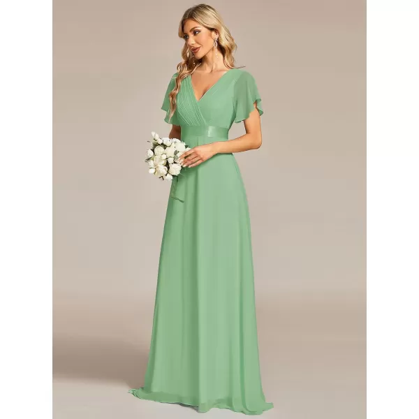 imageEverPretty Womens Formal Dress Short Sleeve VNeck Evening Dress Floor Length Mother of The Bride Dress 09890Sage Green