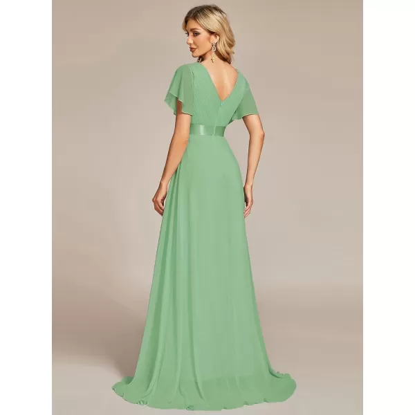 imageEverPretty Womens Formal Dress Short Sleeve VNeck Evening Dress Floor Length Mother of The Bride Dress 09890Sage Green