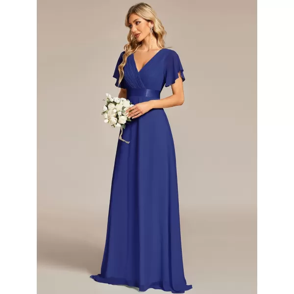 imageEverPretty Womens Formal Dress Short Sleeve VNeck Evening Dress Floor Length Mother of The Bride Dress 09890Sapphire Blue