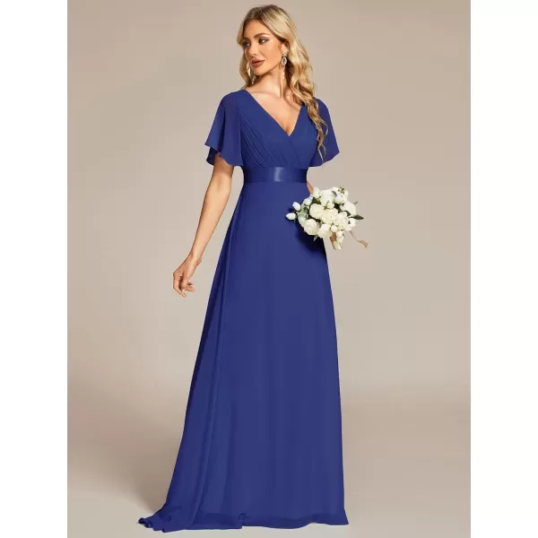 imageEverPretty Womens Formal Dress Short Sleeve VNeck Evening Dress Floor Length Mother of The Bride Dress 09890Sapphire Blue