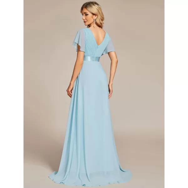 imageEverPretty Womens Formal Dress Short Sleeve VNeck Evening Dress Floor Length Mother of The Bride Dress 09890Sky Blue