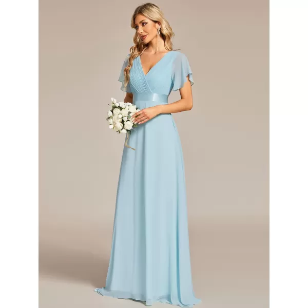 imageEverPretty Womens Formal Dress Short Sleeve VNeck Evening Dress Floor Length Mother of The Bride Dress 09890Sky Blue