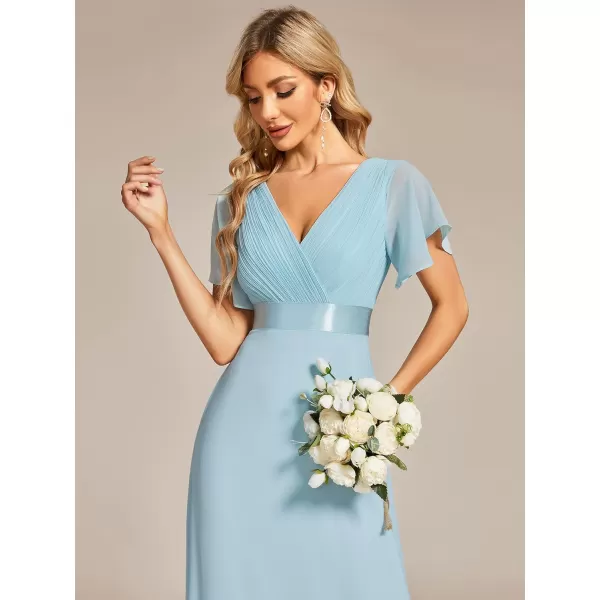 imageEverPretty Womens Formal Dress Short Sleeve VNeck Evening Dress Floor Length Mother of The Bride Dress 09890Sky Blue