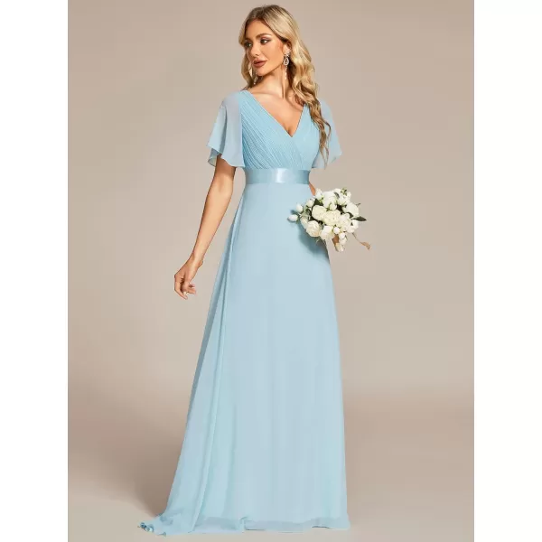 imageEverPretty Womens Formal Dress Short Sleeve VNeck Evening Dress Floor Length Mother of The Bride Dress 09890Sky Blue