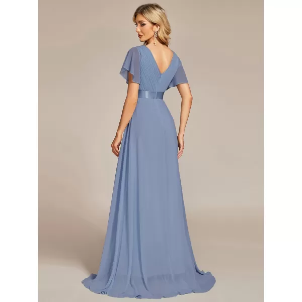 imageEverPretty Womens Formal Dress Short Sleeve VNeck Evening Dress Floor Length Mother of The Bride Dress 09890Slate Blue