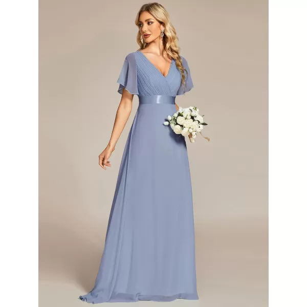 imageEverPretty Womens Formal Dress Short Sleeve VNeck Evening Dress Floor Length Mother of The Bride Dress 09890Slate Blue