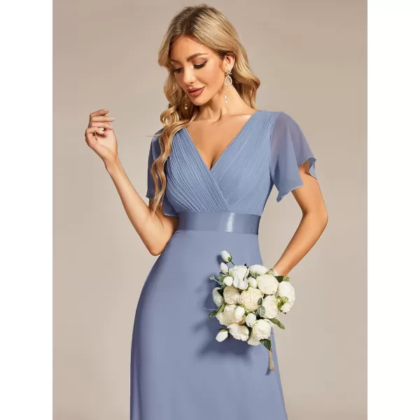 imageEverPretty Womens Formal Dress Short Sleeve VNeck Evening Dress Floor Length Mother of The Bride Dress 09890Slate Blue