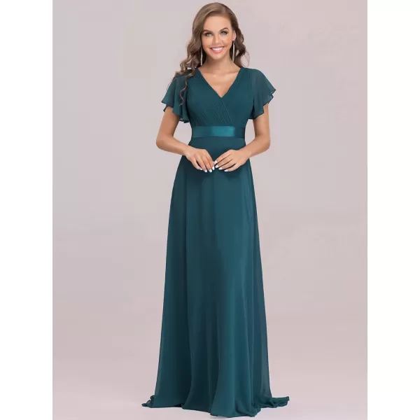 imageEverPretty Womens Formal Dress Short Sleeve VNeck Evening Dress Floor Length Mother of The Bride Dress 09890Teal