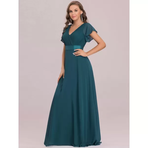 imageEverPretty Womens Formal Dress Short Sleeve VNeck Evening Dress Floor Length Mother of The Bride Dress 09890Teal