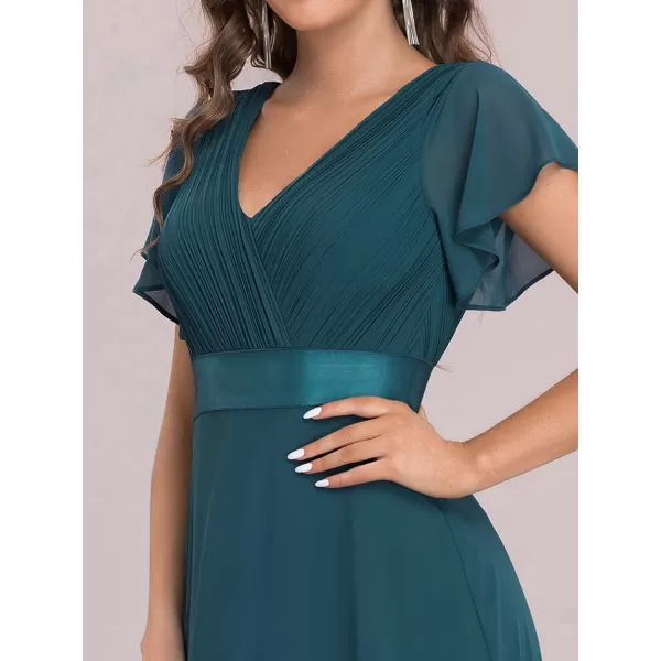 imageEverPretty Womens Formal Dress Short Sleeve VNeck Evening Dress Floor Length Mother of The Bride Dress 09890Teal