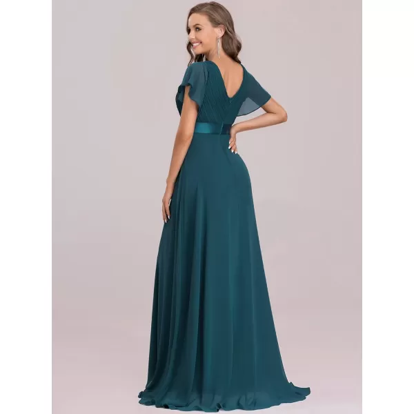 imageEverPretty Womens Formal Dress Short Sleeve VNeck Evening Dress Floor Length Mother of The Bride Dress 09890Teal